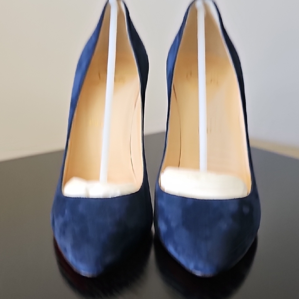 Christian Louboutin Eloise 100 Vous Velours Marine Blue Suede Heels Pumps 38 - Picture 8 of 12